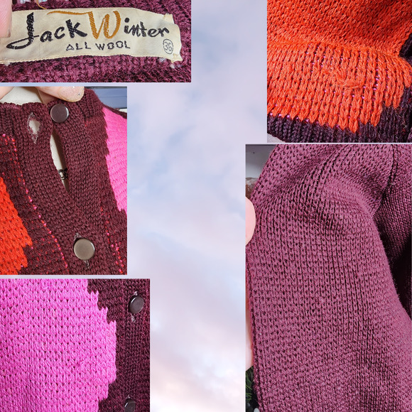 50s Vintage Jack Winter Wool Argyle Cardigan Sweater Retro Preppy Grandma Sz 36 - Picture 5 of 5